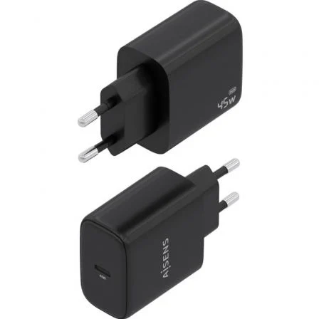 AISENS Cargador GaN 45W con 1xUSB-C PD3.0, Negro